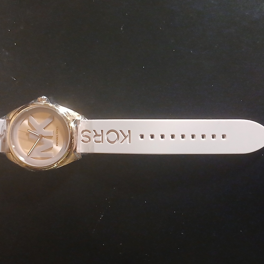 Michael Kors Pink and Gold Logo Dial Silicone Strap Watch - Picture 6 of 10